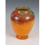 A Monart vase, shape JF, mottled orange, yellow and green with gold coloured inclusions, on