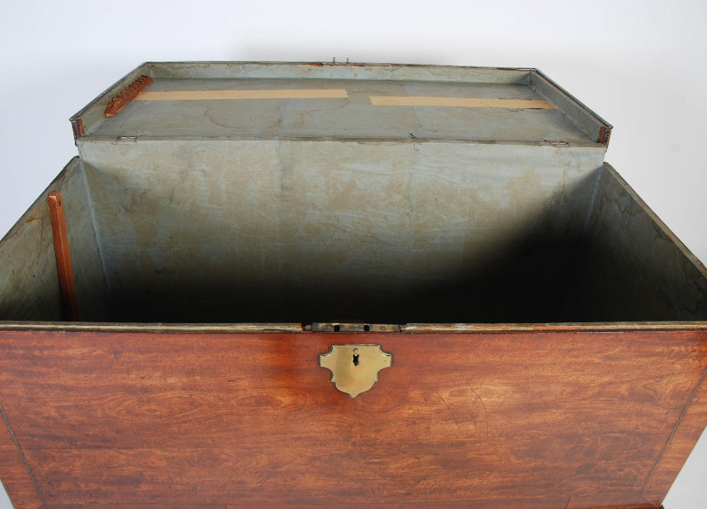 A George III mahogany and brass bound chest on stand, the rectangular chest with brass inlaid - Image 7 of 10