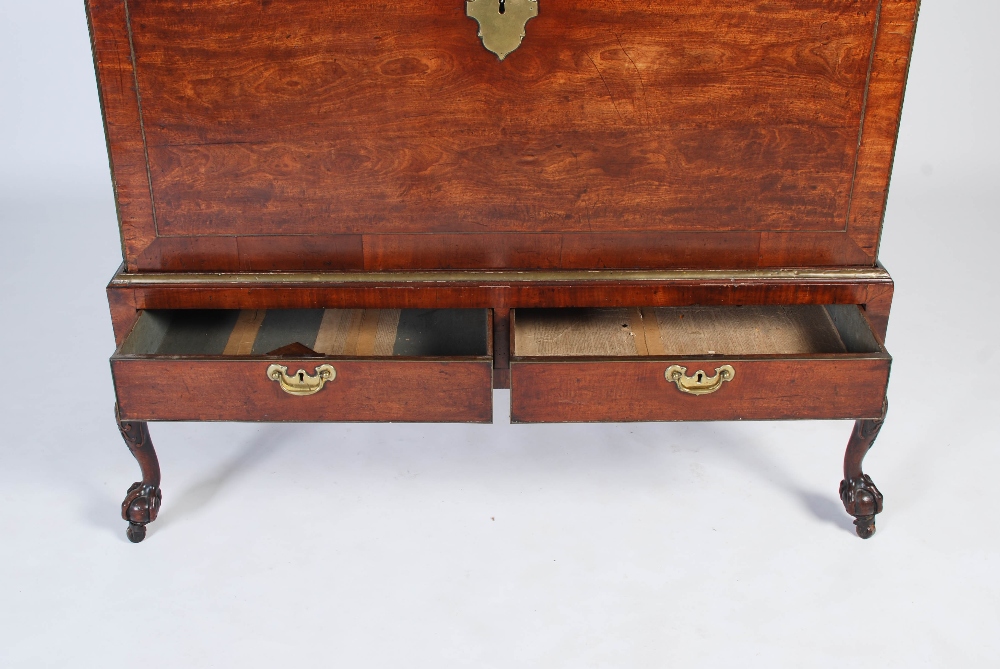 A George III mahogany and brass bound chest on stand, the rectangular chest with brass inlaid - Image 5 of 10