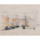 AR Christabel Cockerel (1863-1951) Shipping in Port watercolour, inscribed on label verso 12.5cm x