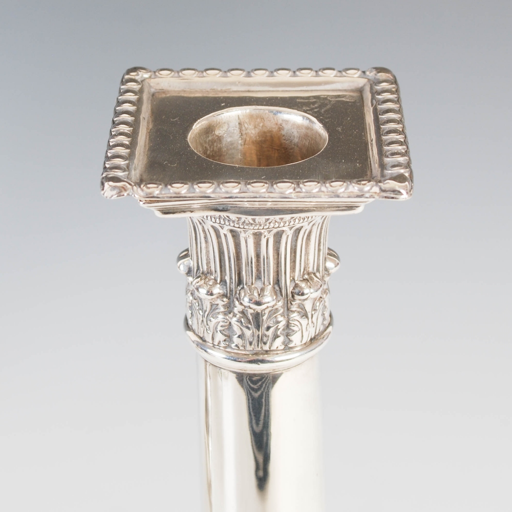 A pair of George III silver Corinthian column silver table candlesticks, London, 1771, makers mark - Image 3 of 13