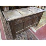 Antique carved 3 panel coffer with candle box