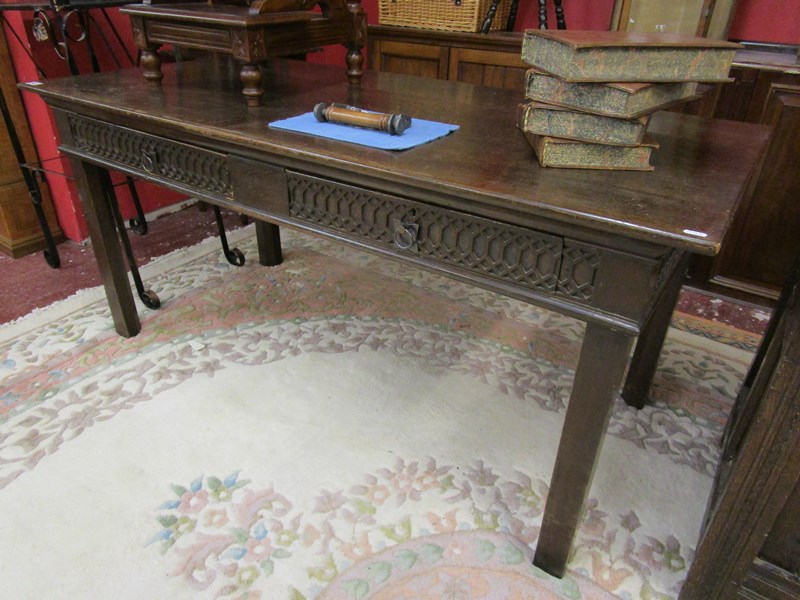 2 drawer Gothic oak serving table