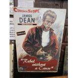 James Dean - 'Rebel Without A Cause' advertising poster on board