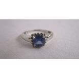 18ct white gold tanzanite & diamond set ring - tanzanite cushion stone 46 pts, diamond 6 pts -