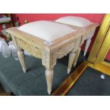 Pair of carved & upholstered stools as new
