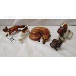 Beswick animals to include 2 foxes, hound & mouse and Royal Doulton hound with pheasant - HN1029