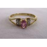 Gold pink topaz and diamond set ring