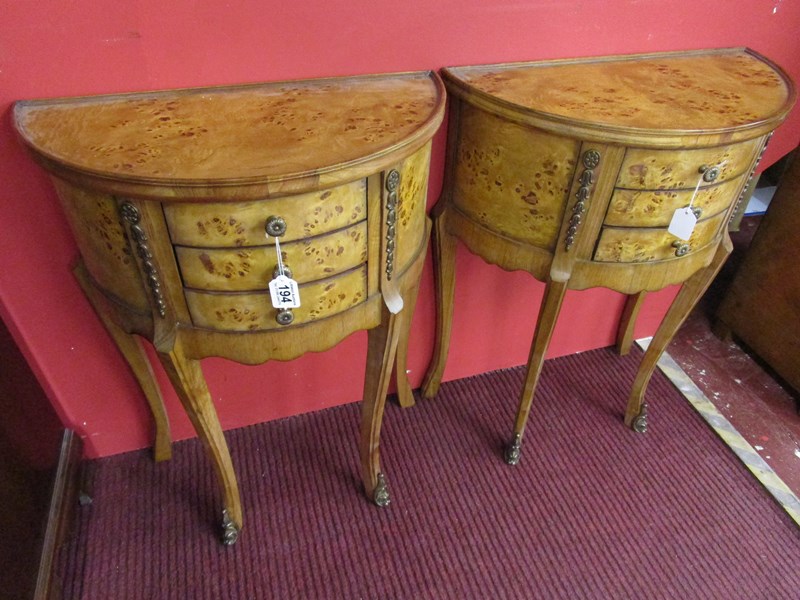 Pair of burr walnut bedside tables