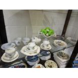 Shelf of ceramics to include Regency part tea set