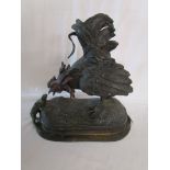 Cold cast painted bronze cockerel & lizard