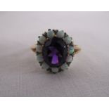 Gold opal and amethyst cluster ring