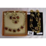 Swarovski 3/4 row gold coloured necklace with square stones & matching necklace, bracelet,