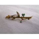Gold turquoise & seed pearl brooch