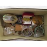 Box of assorted costume jewellery to include silver mounted shell & micro mosaic brooch