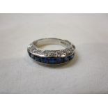 18ct white gold baguette sapphire and diamond half hoop ring