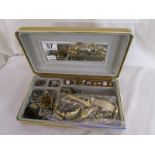 Jewellery box and contents to include gold tone costume jewellery