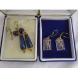 Lapis Lazuli earrings and parrot earrings with reverse carved glass
