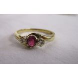 Gold ruby & diamond 3 stone ring