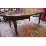 Early mahogany wind-out table with 2 leaves & handle