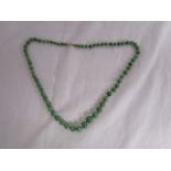 Graduated & hand knotted jade necklace with gold clasp