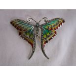 Champlevé enamel & silver butterfly brooch