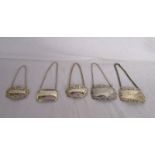 5 decanter collars to include 3 silver