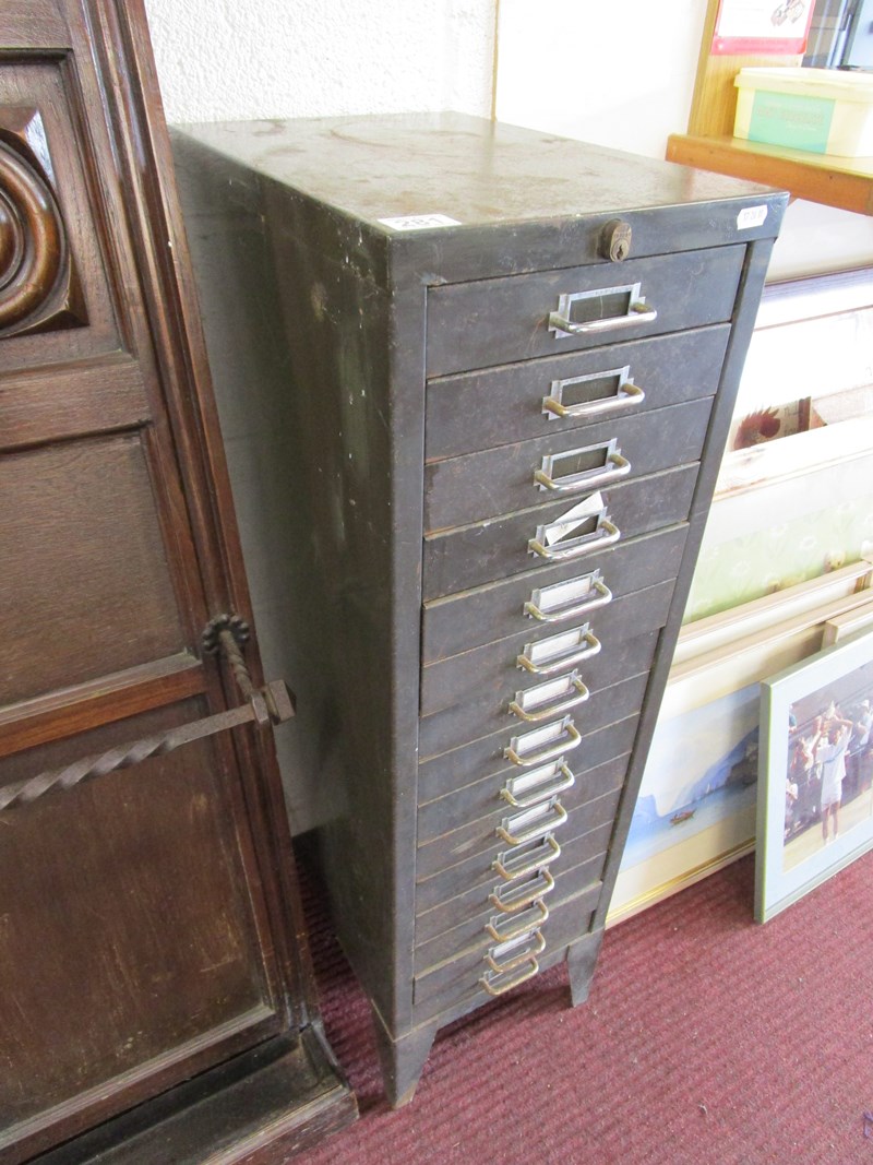 Vintage bank of metal office drawers