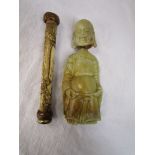 Carved ivory parasol handle and nodding soapstone buddha