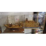 2 cased hand-crafted model ships - Paddle steamer & trawler