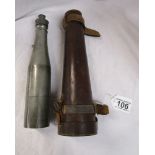 Pewter hip flask & cup with holster marked A Watson, London