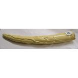 Pre 1947 and worked ivory Indian elephant tusk with elephant and crocodile in leaves carving