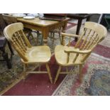 Set of six farmhouse dining chairs to include 2 carvers
