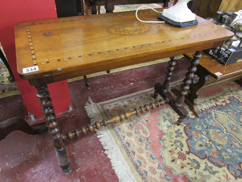 Victorian walnut inlaid & bobbin turned side table