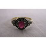 15ct gold ruby & diamond set ring