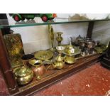 Shelf of metalware to include brass