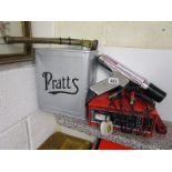 Vintage Pratts petrol can with battery charger & advanced timing strobe light