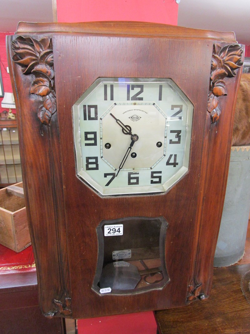 Art Deco wall clock with Westminster chime - Working