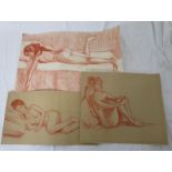 3 nude sketches signed O.C.