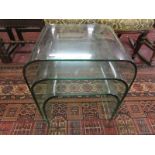 Nest of 3 heavy glass tables
