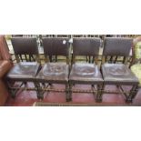 Set of 4 oak & leather dining chairs