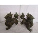 Pair of bronze Dogs of Fu - H: 20cm