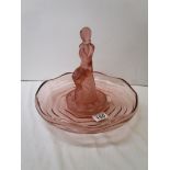 Moulded glass lady figure in bowl
