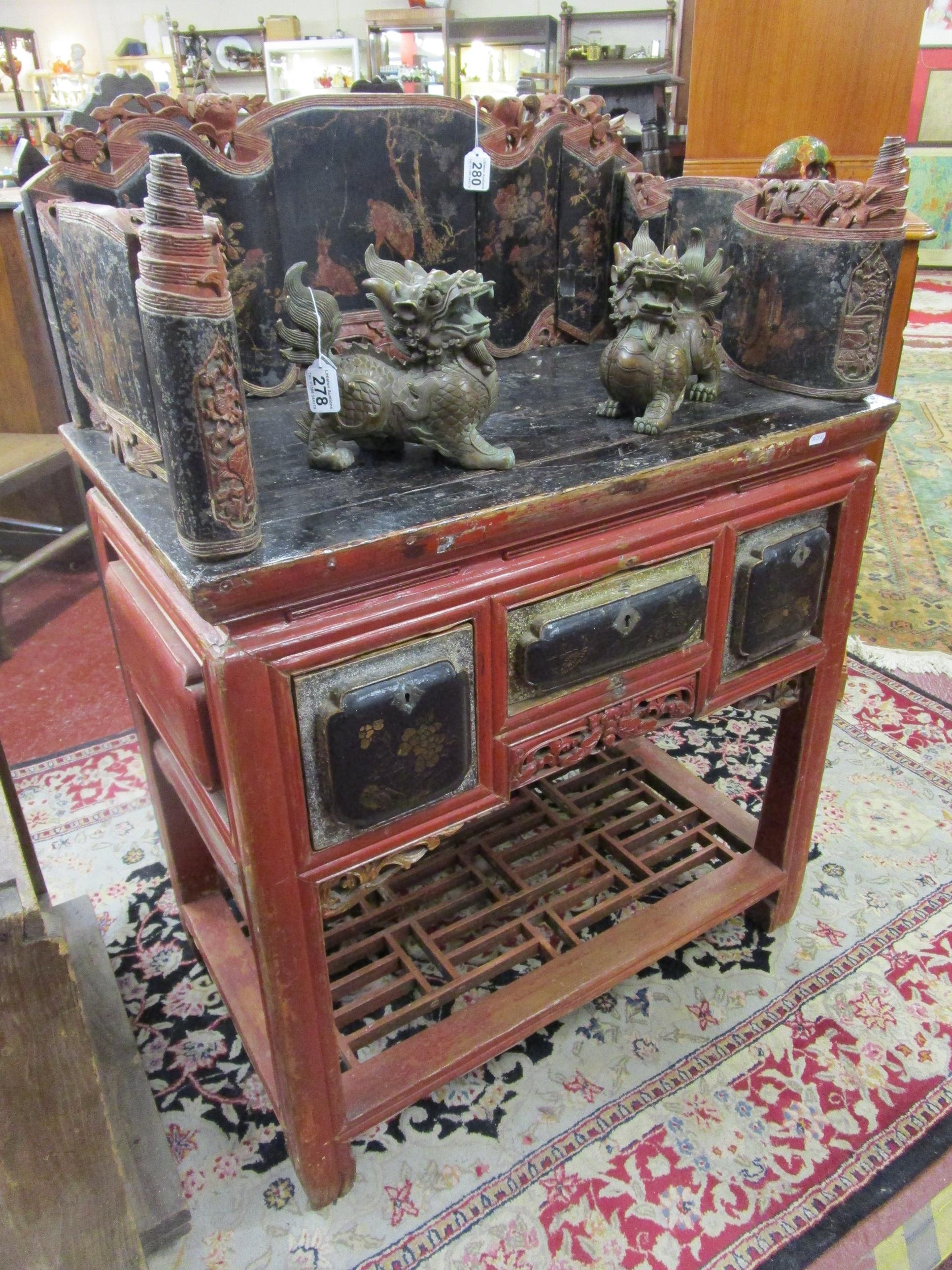 Oriental antique lacquered & galleried desk table