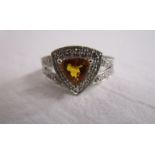 White gold fire opal & diamond set ring