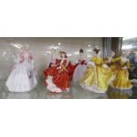 6 Royal Doulton figures - HN2381 x 2 (1 A/F), HN2265, HN2807, HN2694, HN4778 & HN3266