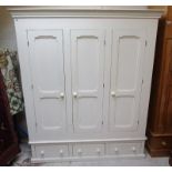 Large 3 door painted pine wardrobe