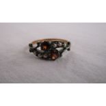 Antique style garnet & seed pearl ring