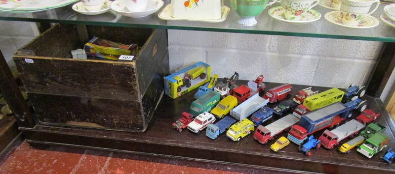 Shelf of toys to include Corgi, Dinky & Tootsie Toy (whole shelf)