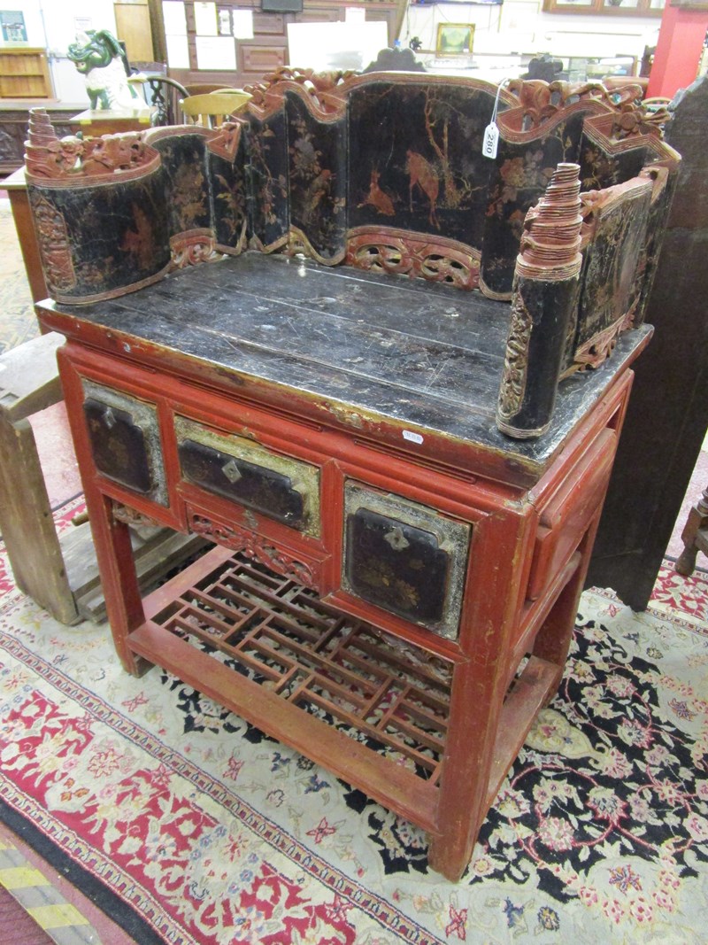 Oriental antique lacquered & galleried desk table - Image 2 of 2